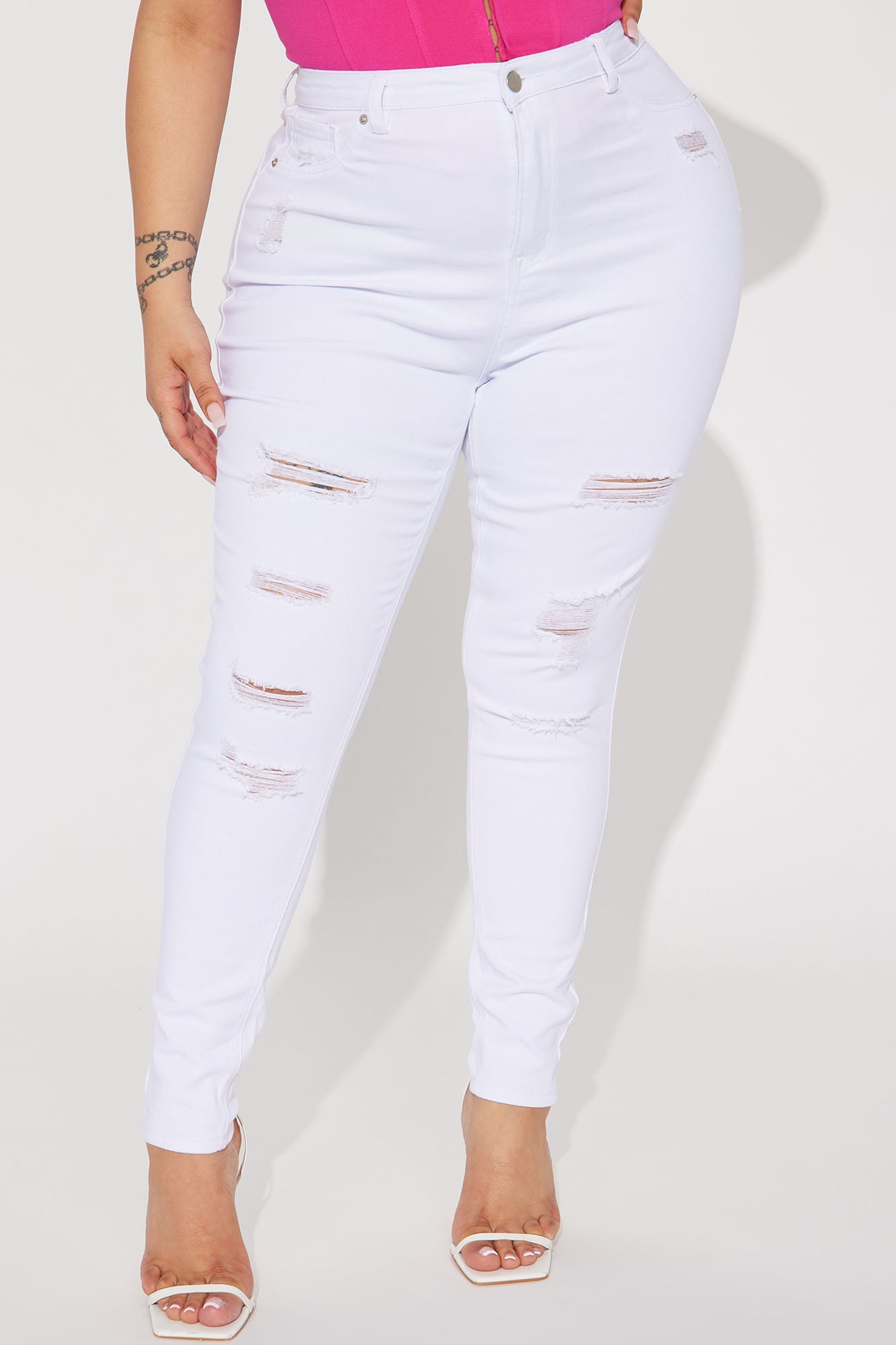 Salem Booty Lifting Ripped High Rise Stretch Skinny Jeans - White