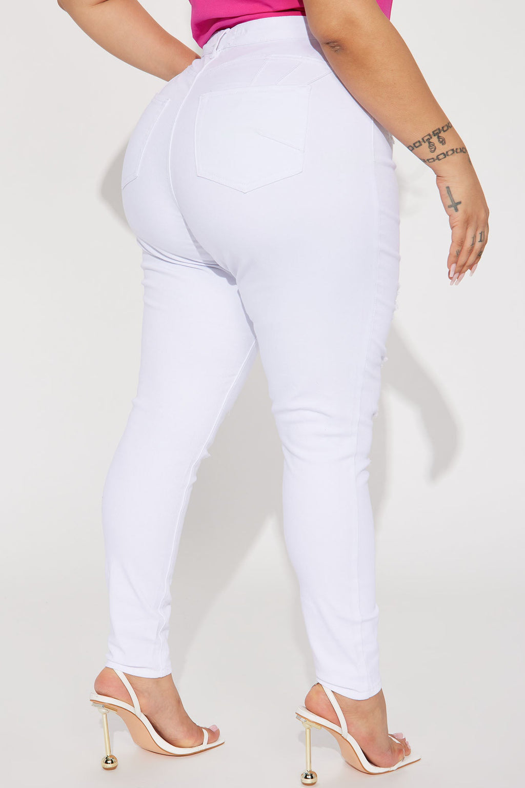 Salem Booty Lifting Ripped High Rise Stretch Skinny Jeans - White