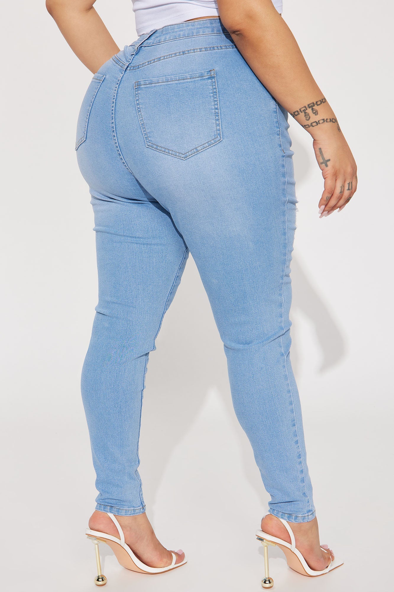 Dakota Ripped High Rise Stretch Skinny Jeans - Light Wash