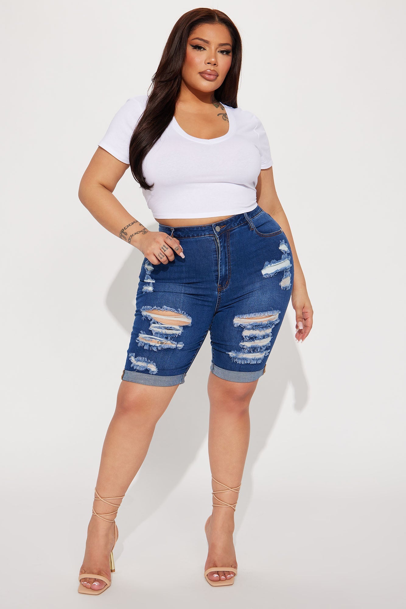 Acting Nice Stretch  Denim Bermuda Shorts - Dark Wash
