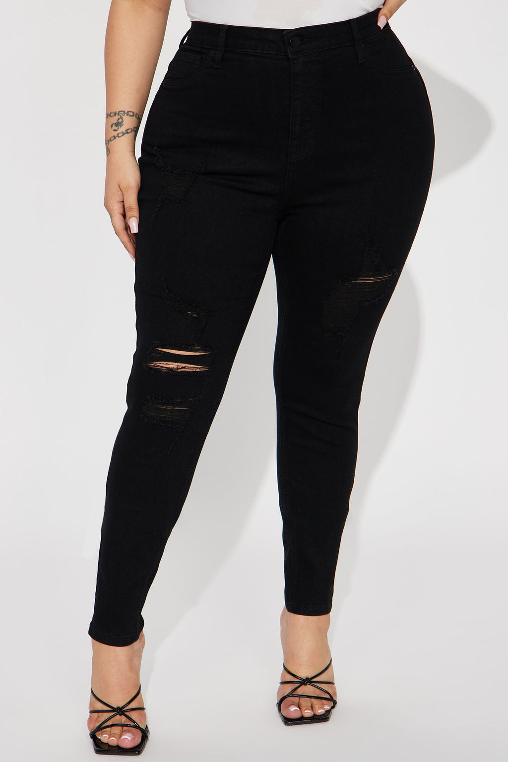 Miami Booty Lifting Ripped High Rise Stretch Skinny Jeans - Black