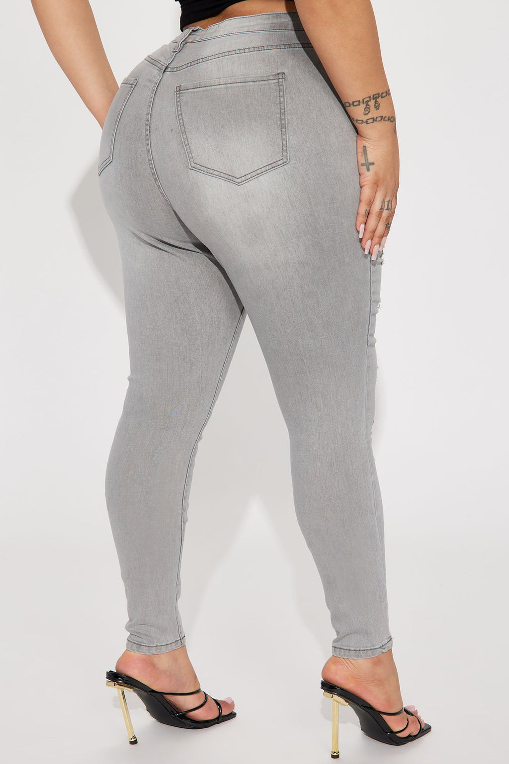 Rosie Ripped High Rise Stretch Skinny Jeans - Grey