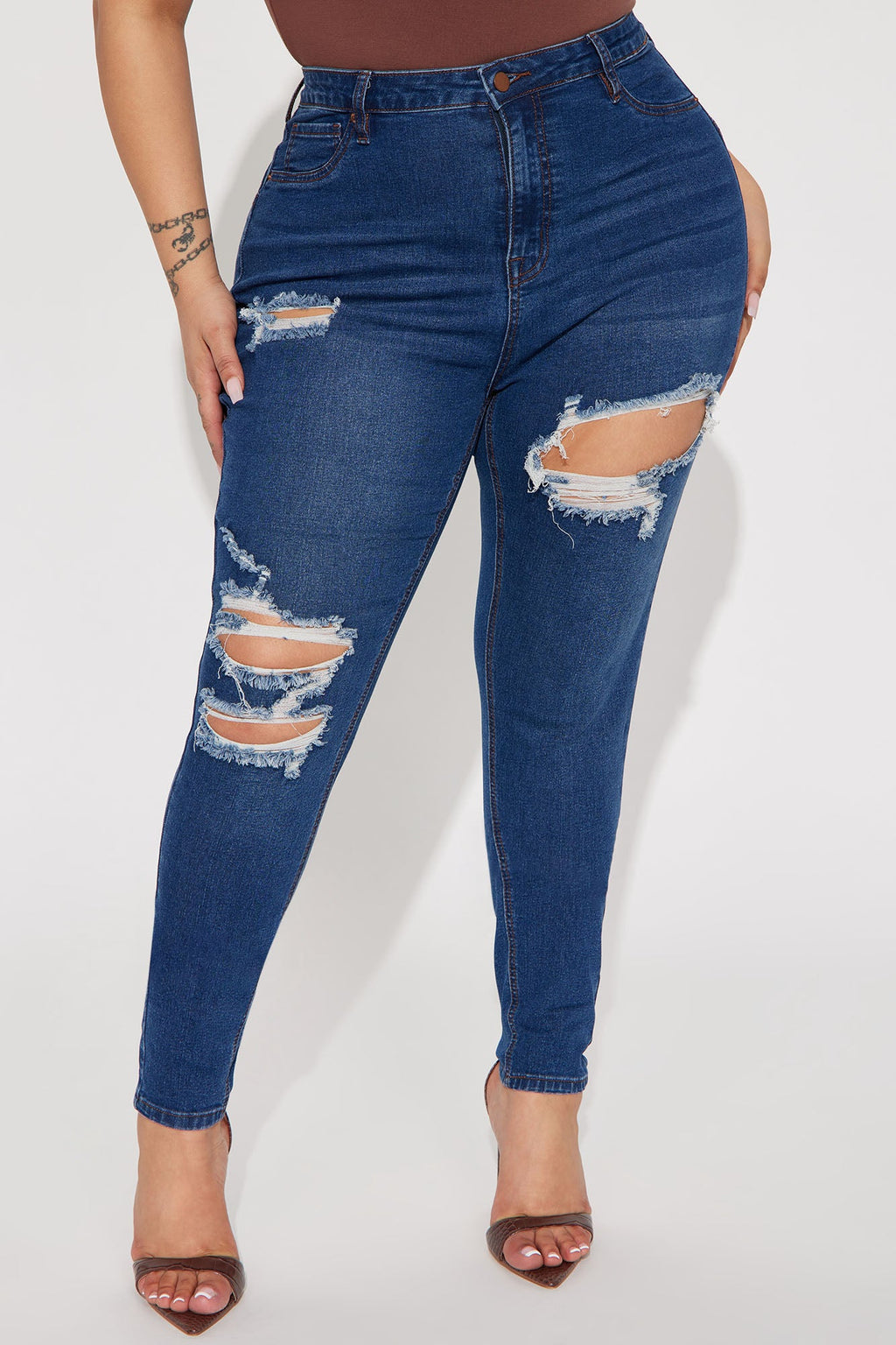 Bedford Booty Sculpting Ripped High Rise Stretch Skinny Jeans - Dark Wash