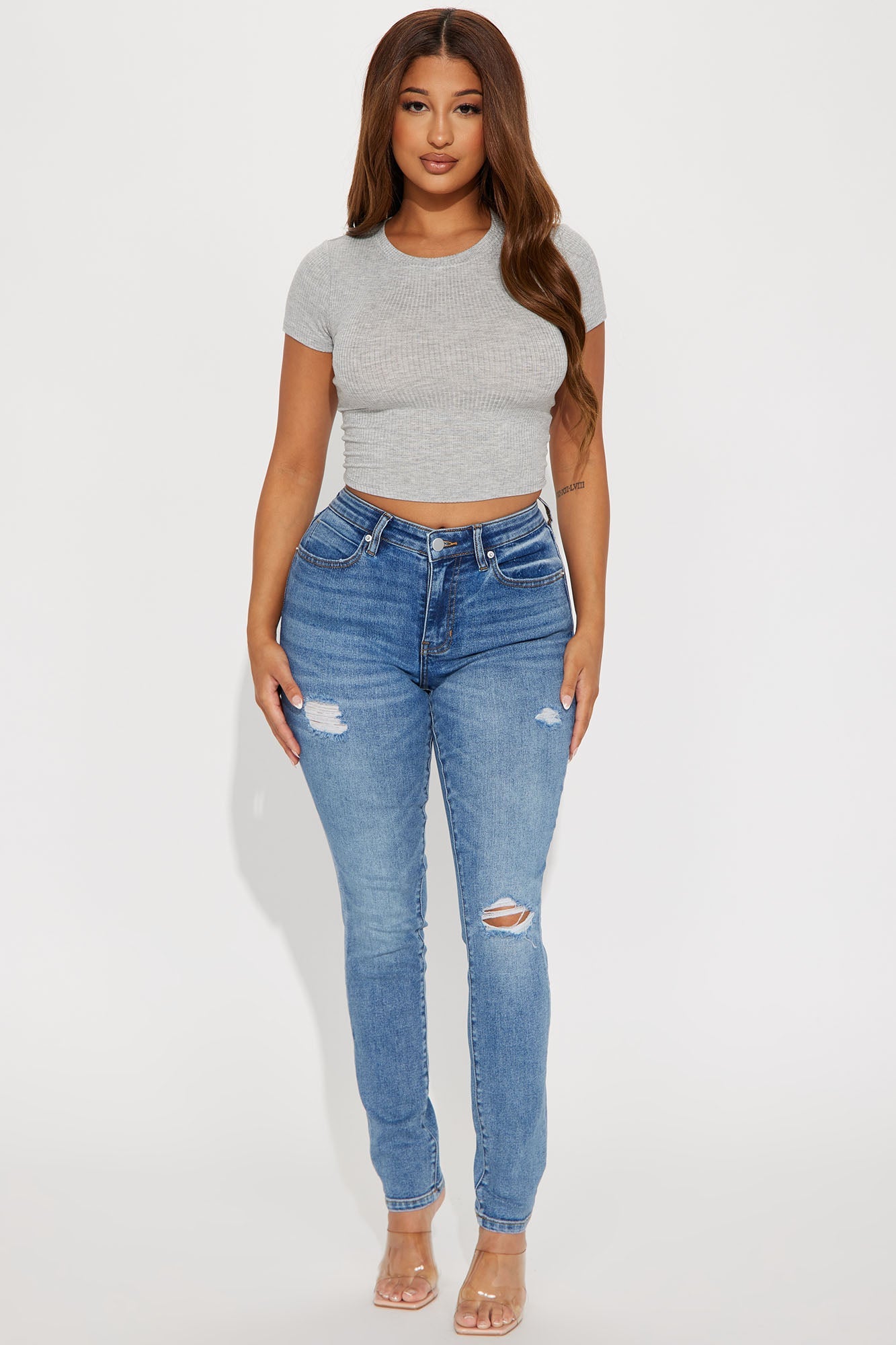 Serai Crew Neck Top - Heather Grey