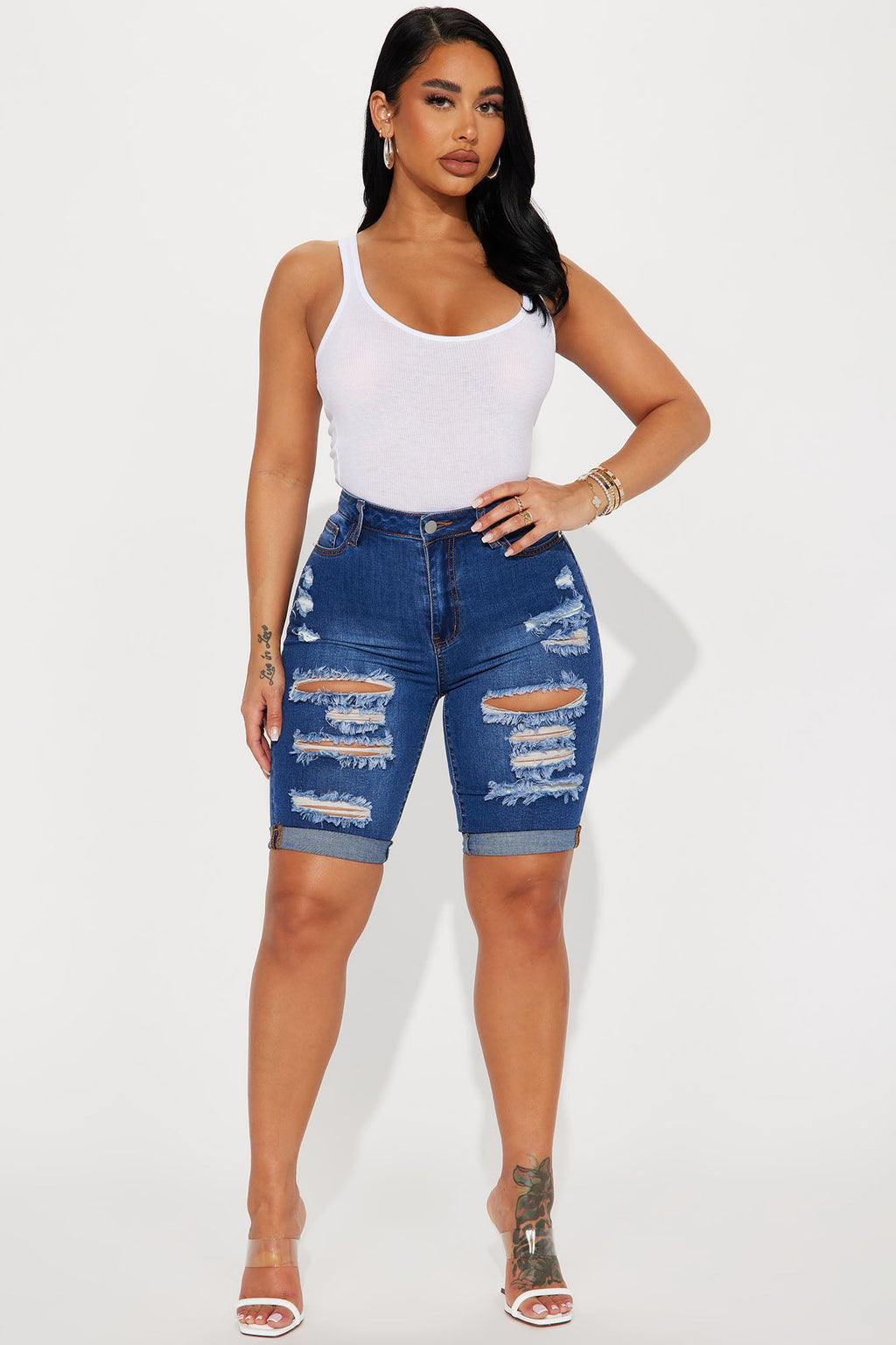 Acting Nice Stretch  Denim Bermuda Shorts - Dark Wash