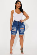 Acting Nice Stretch  Denim Bermuda Shorts - Dark Wash