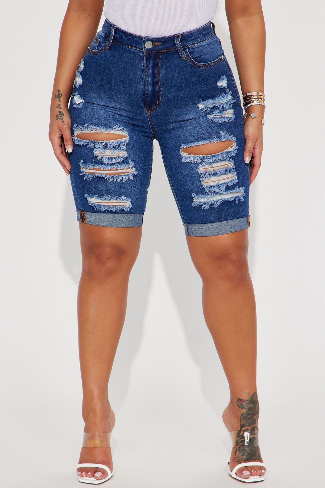 Acting Nice Stretch  Denim Bermuda Shorts - Dark Wash
