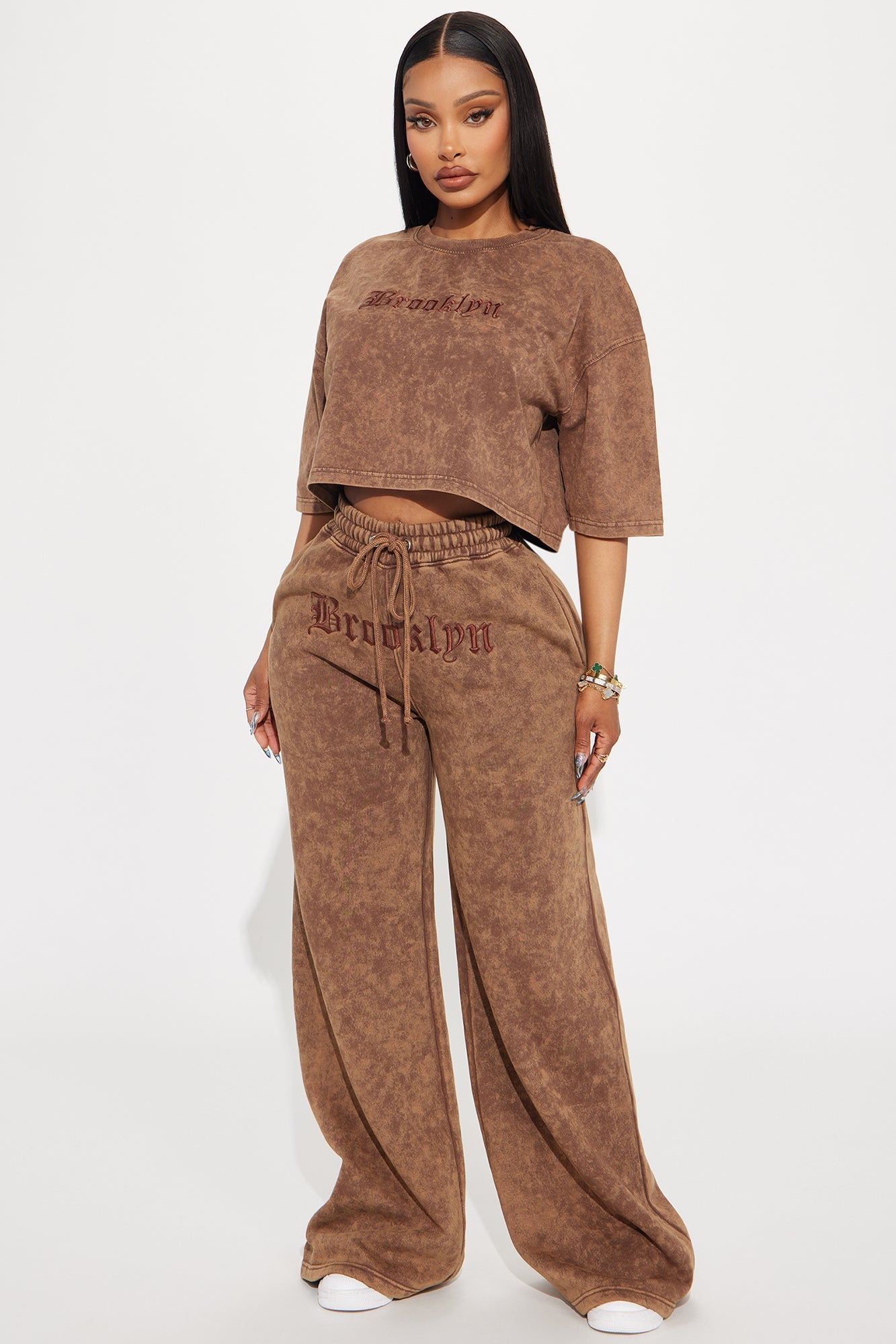 The Brooklyn Way Washed Wide Leg Pant - Brown Combo