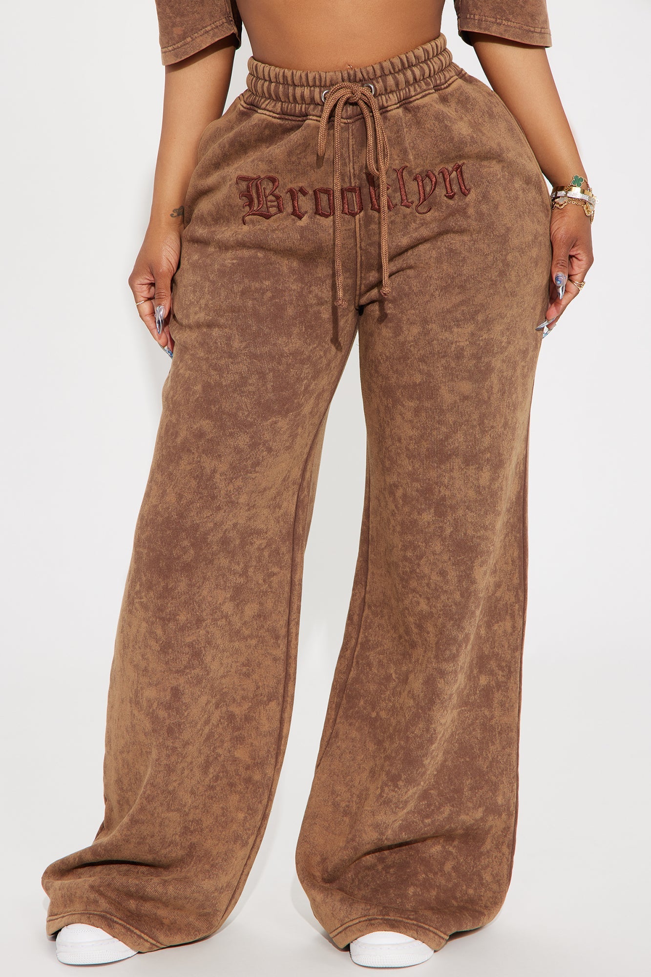 The Brooklyn Way Washed Wide Leg Pant - Brown Combo
