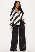 Amari Striped Satin Button Up Shirt - Black/White