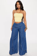 Vacay Vibes Drapey Wide Leg Jeans - Dark Wash