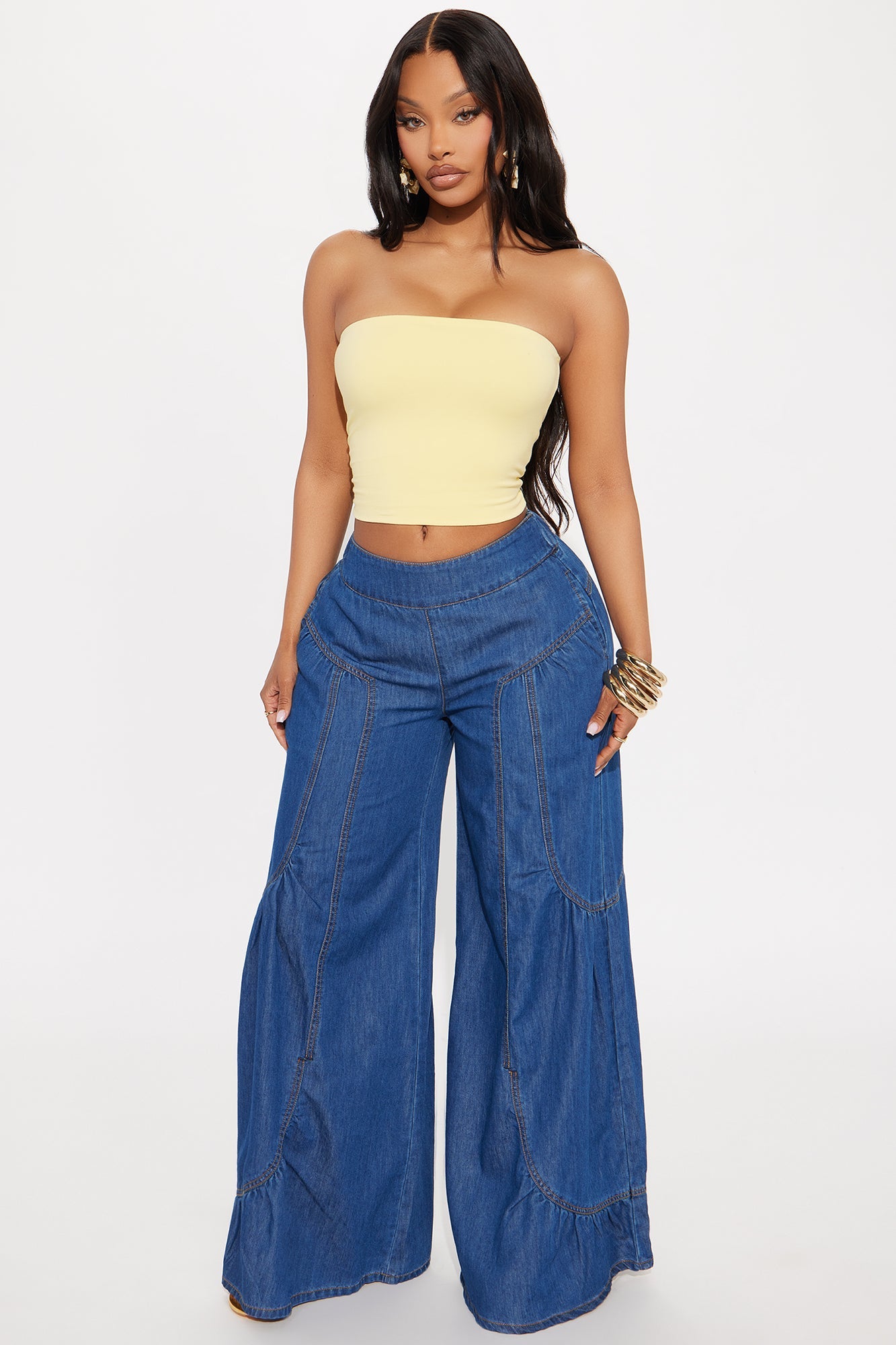 Vacay Vibes Drapey Wide Leg Jeans - Dark Wash