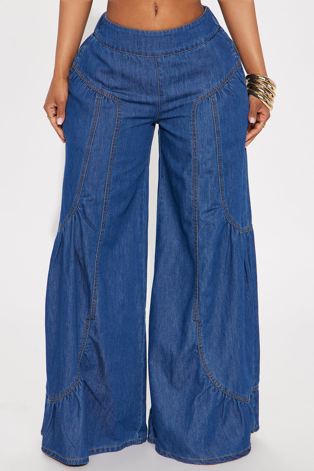 Vacay Vibes Drapey Wide Leg Jeans - Dark Wash
