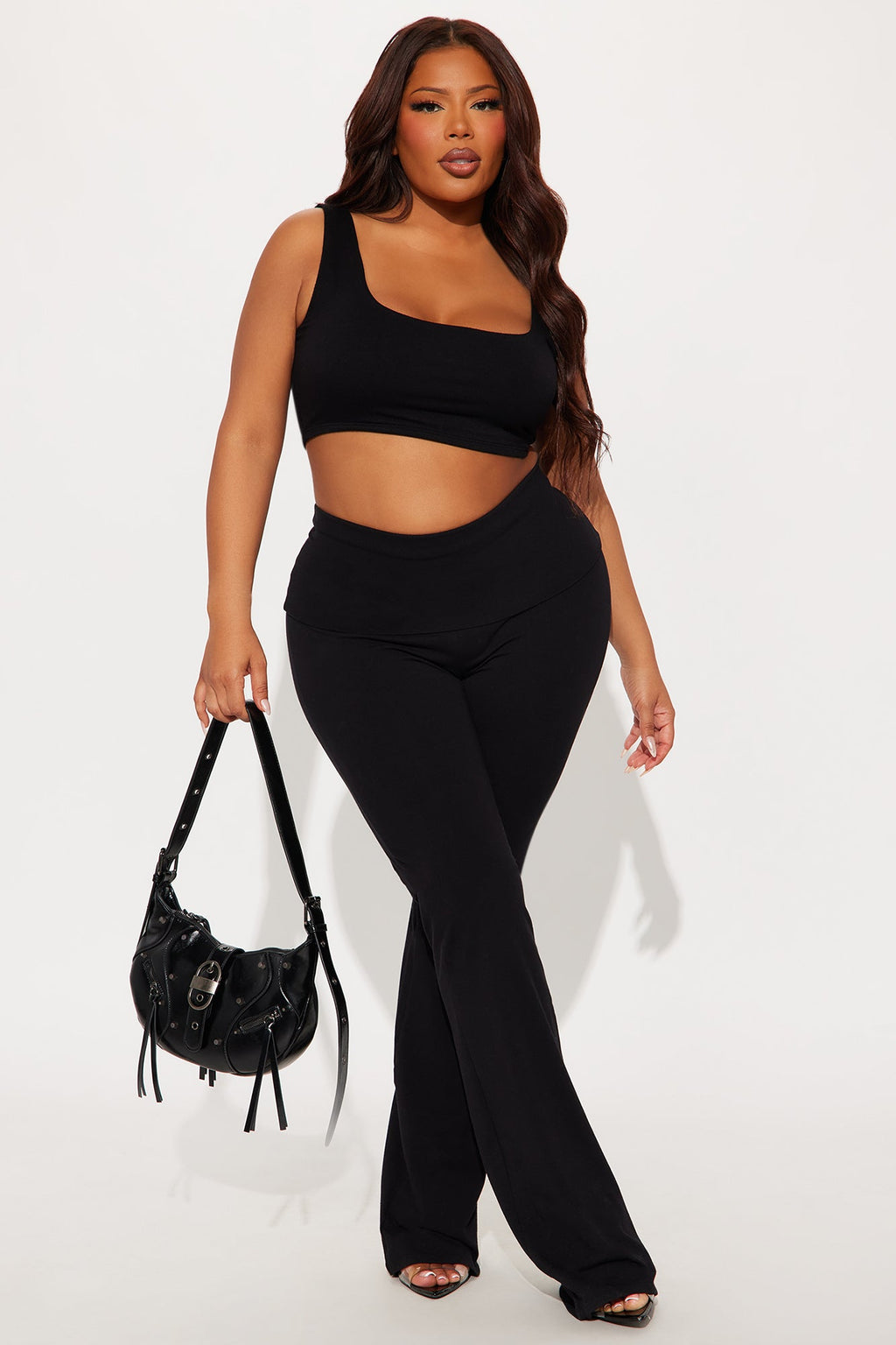 Tall Adriana Foldover Flare Pant - Black