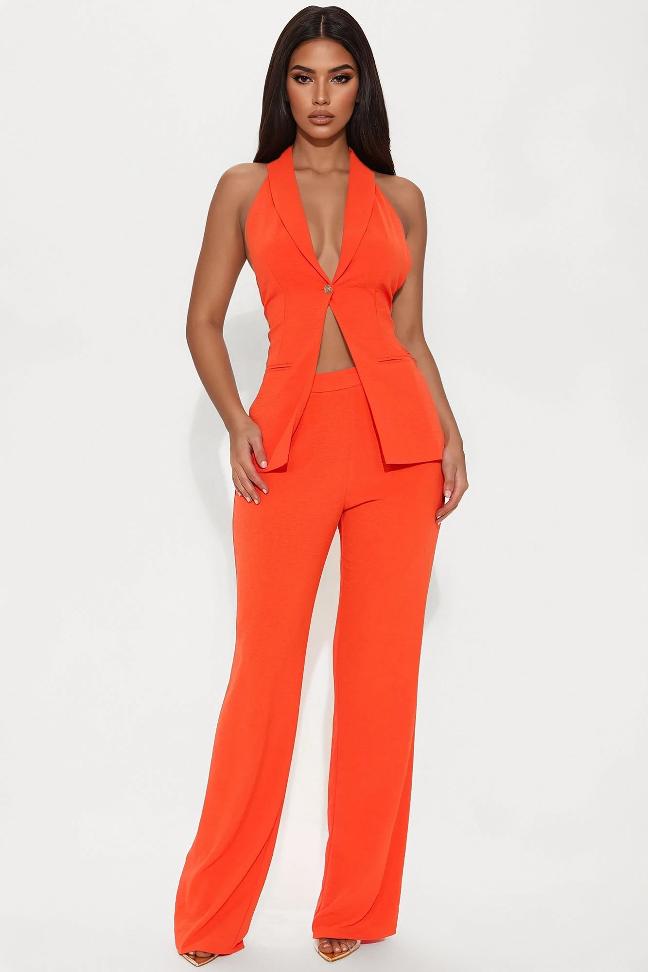 Clementine Backless Vest Pant Set - Orange