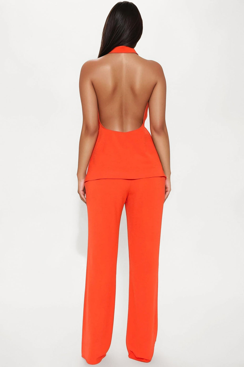 Clementine Backless Vest Pant Set - Orange