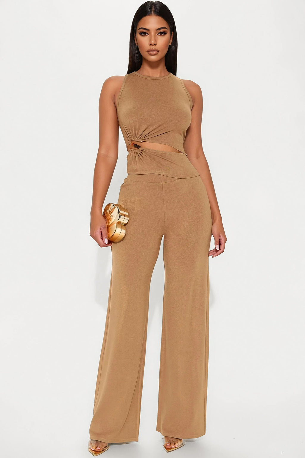 Mya Wide Leg Pant Set - Mocha