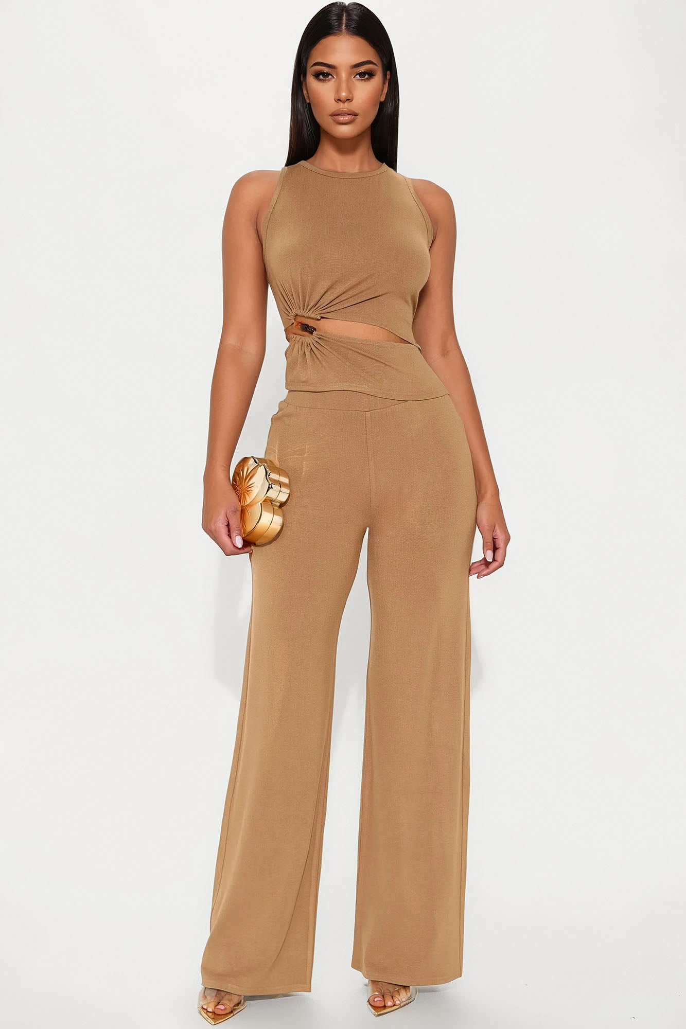 Mya Wide Leg Pant Set - Mocha
