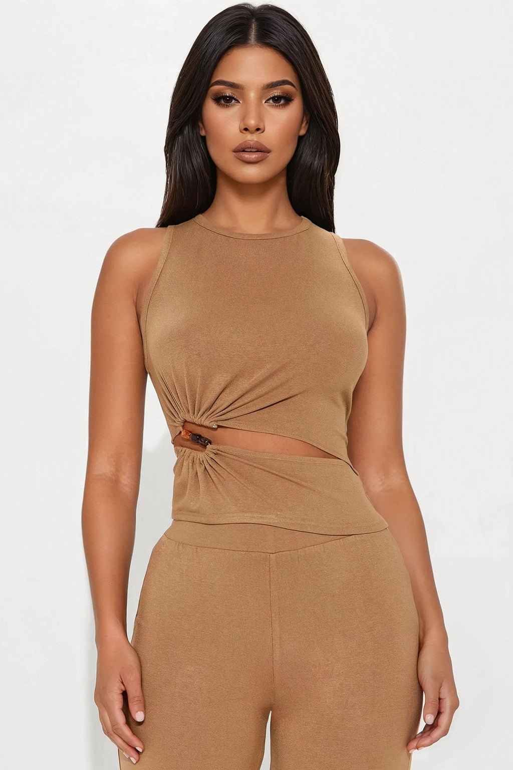 Mya Wide Leg Pant Set - Mocha