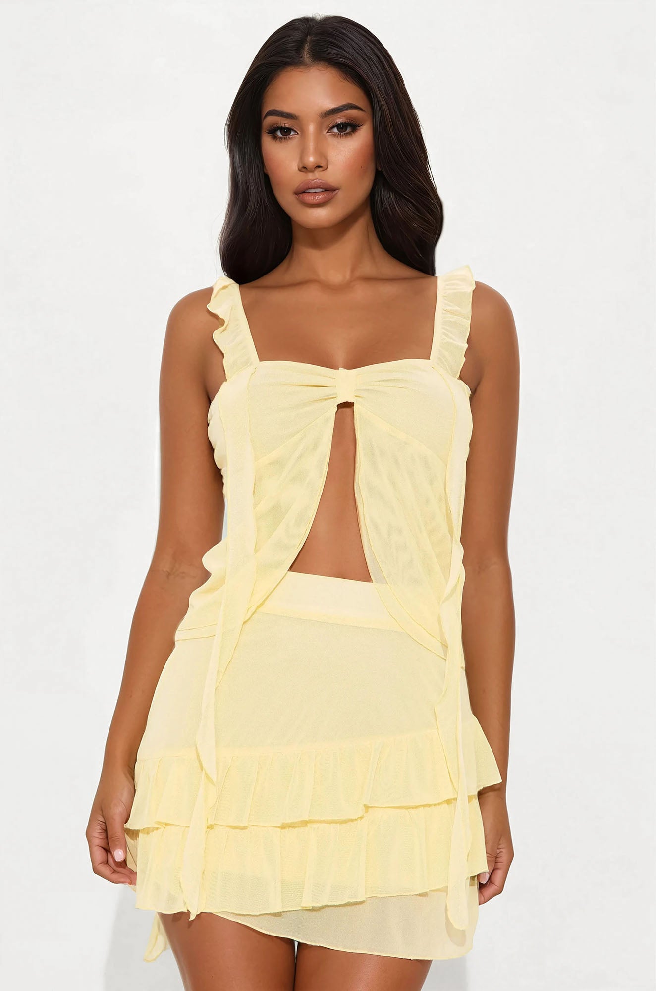 Emma Ruffle Mesh Mini Skirt Set - Yellow