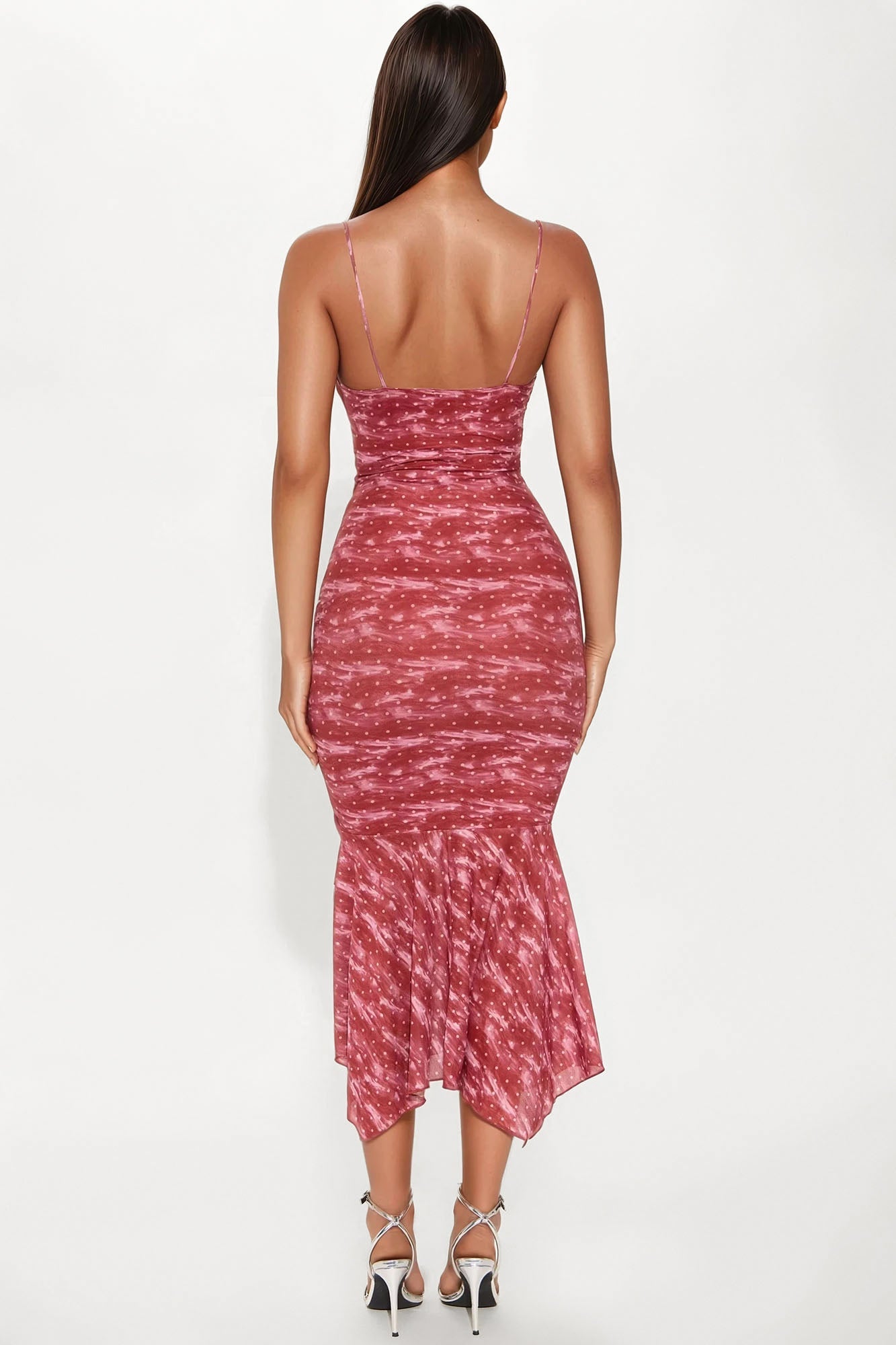 Wild Daydream Polka Dot Mesh Midi Dress - Red