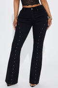 Well Deserved Studded Stretch Flare Jeans - Black