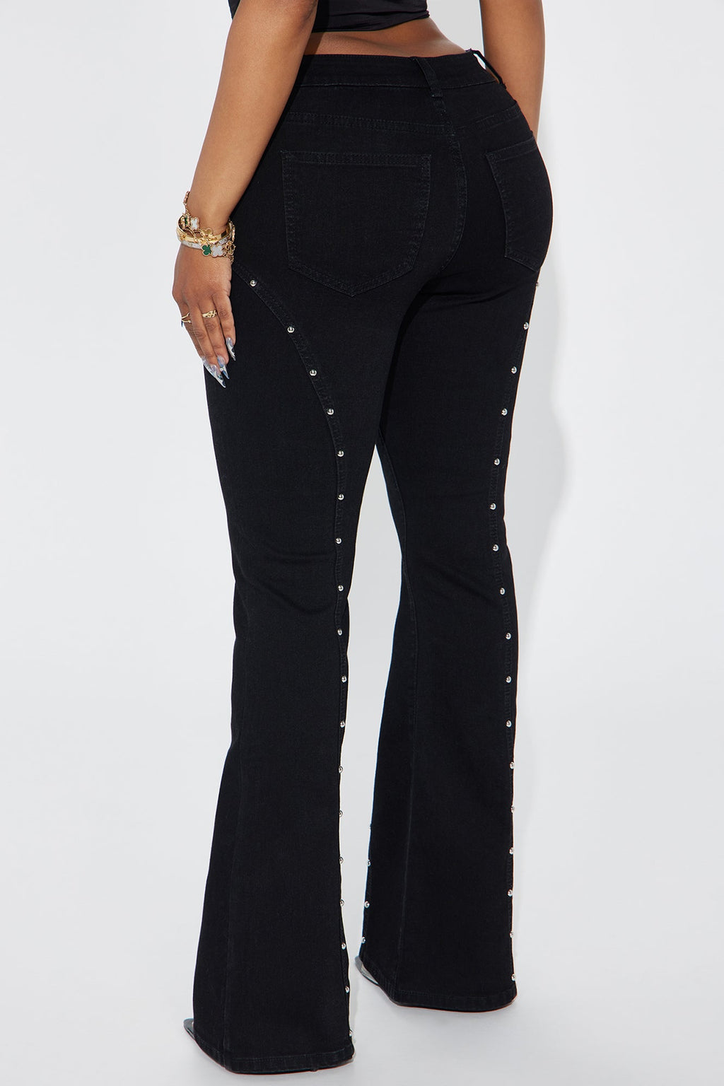 Well Deserved Studded Stretch Flare Jeans - Black