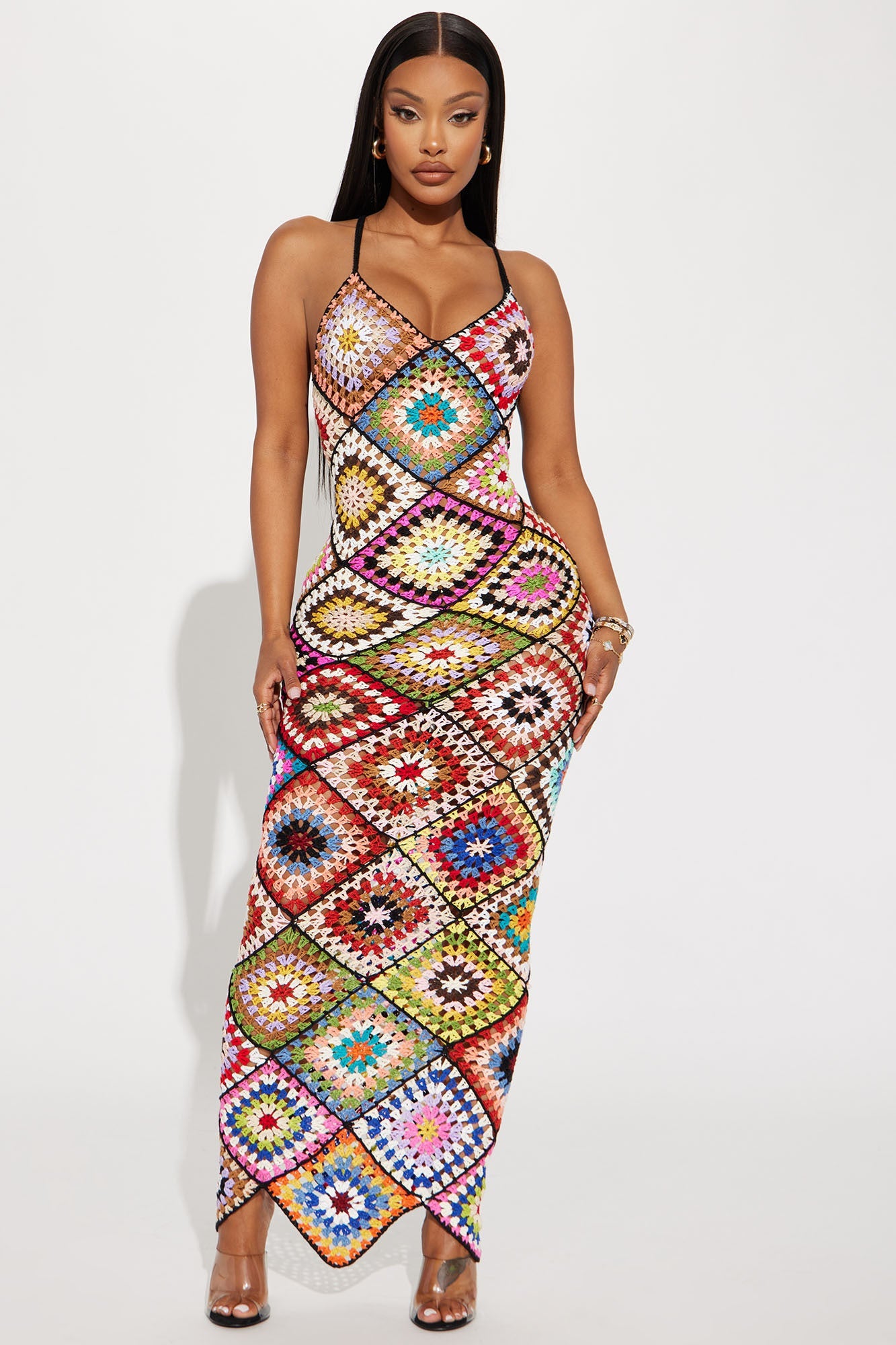 Amalfi Coast Crochet Maxi Dress - Black/combo