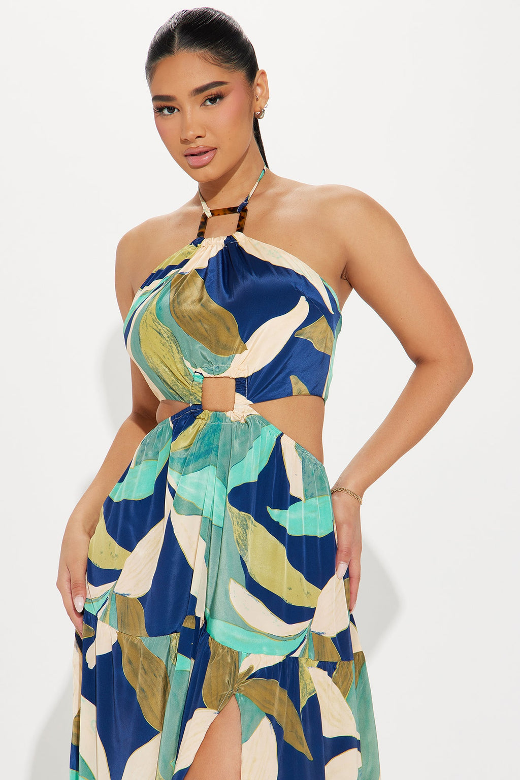 Beach Talking Satin Maxi Dress - Blue/combo