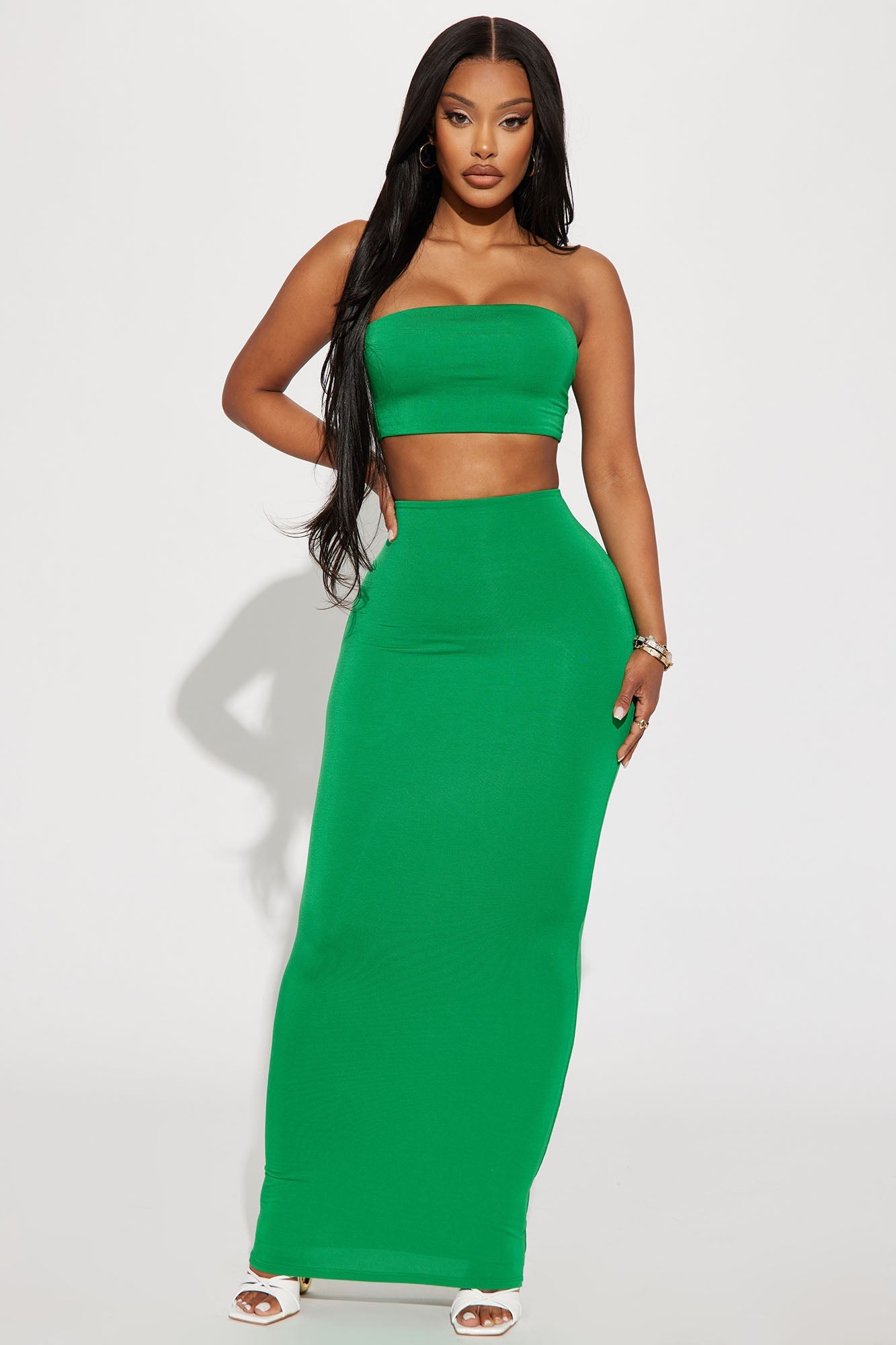 Another Time Double Lined Skirt Set - Green
