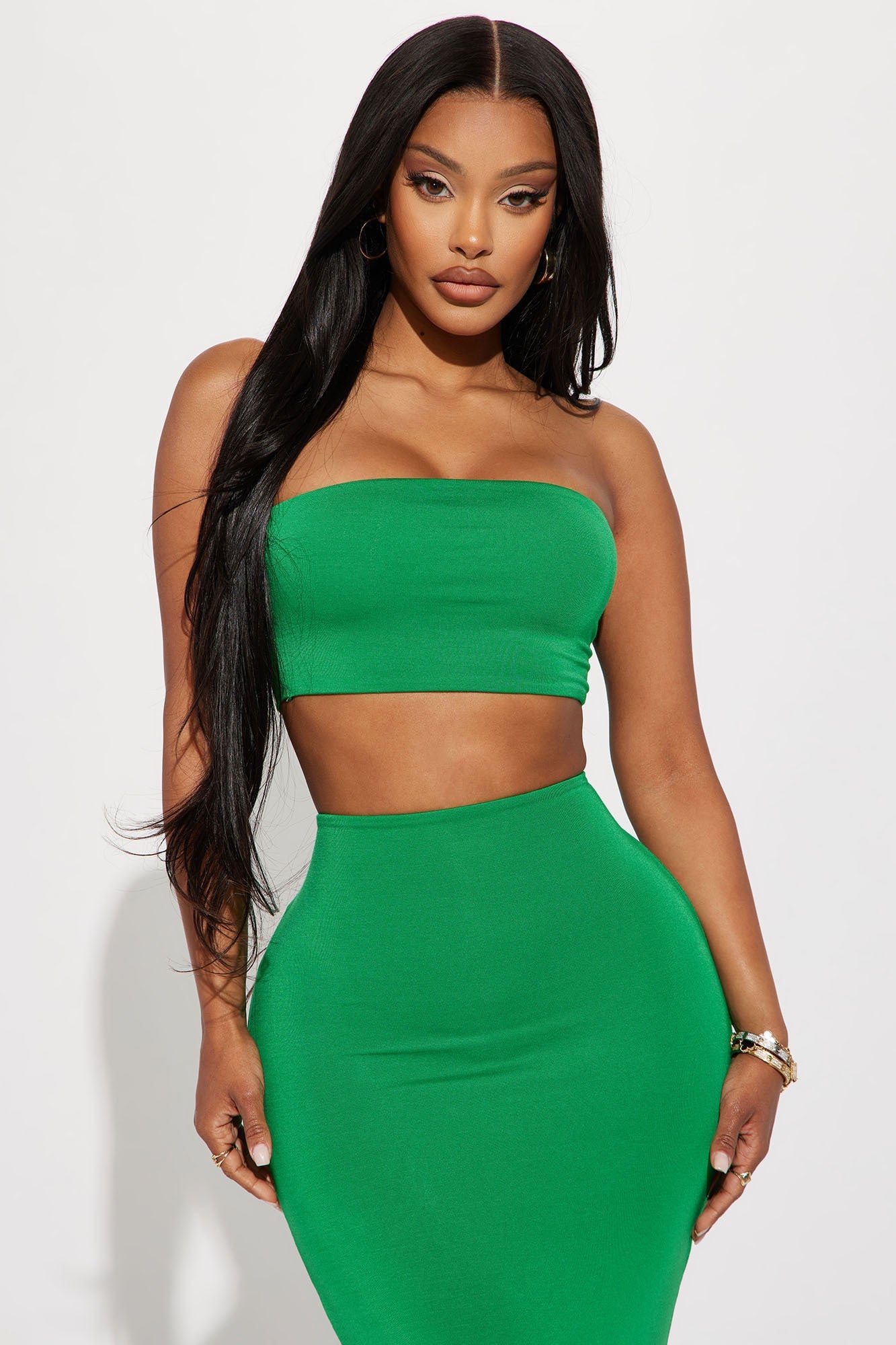 Another Time Double Lined Skirt Set - Green