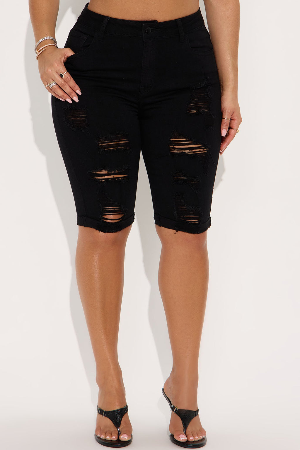 Next Time Around Denim Bermuda Shorts - Black