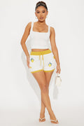 Lemon Zest Embroidered Crochet Micro Hot Short - White/combo