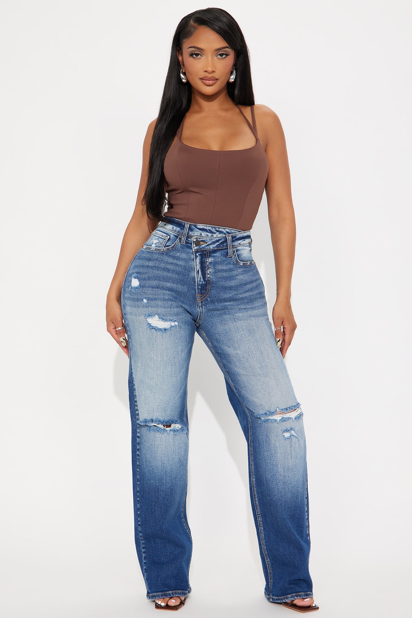 Simply Iconic Crossover Straight Leg Jeans - Dark Wash