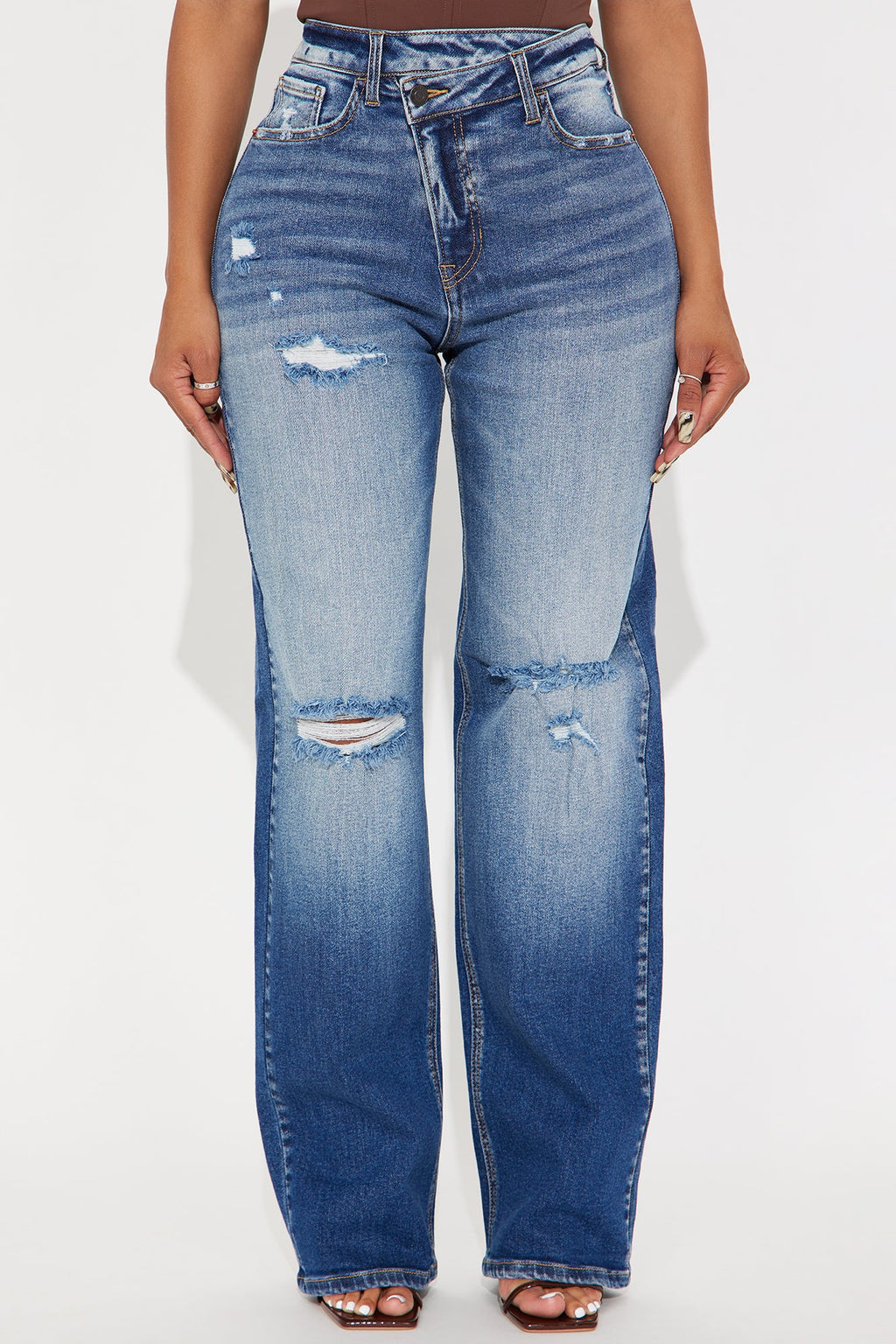 Simply Iconic Crossover Straight Leg Jeans - Dark Wash
