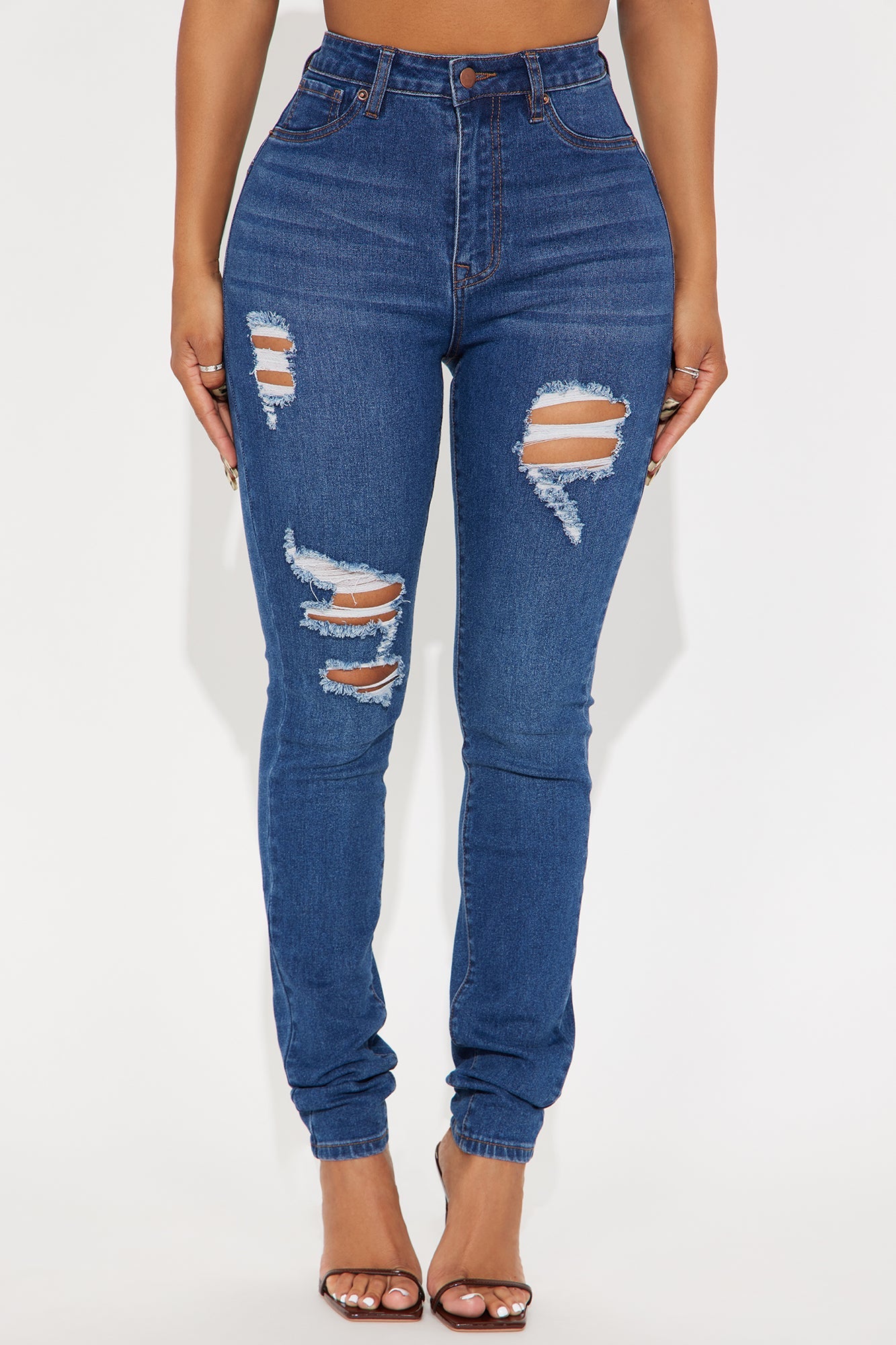Tall Bedford Booty Sculpting Distressed High Rise Stretch Skinny Jeans - Dark Wash
