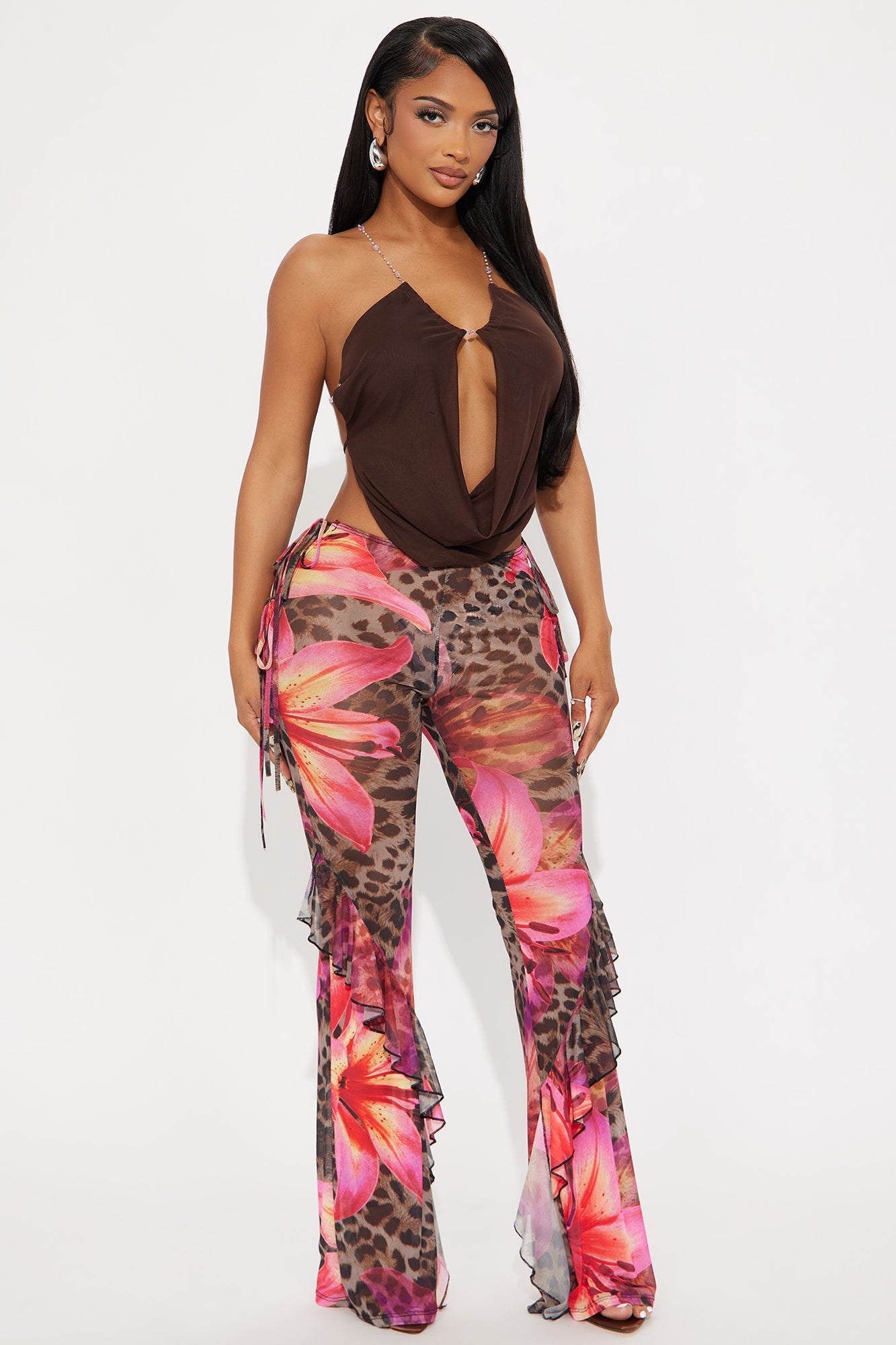 Itati Leopard Mesh Flare Pant - Brown/combo
