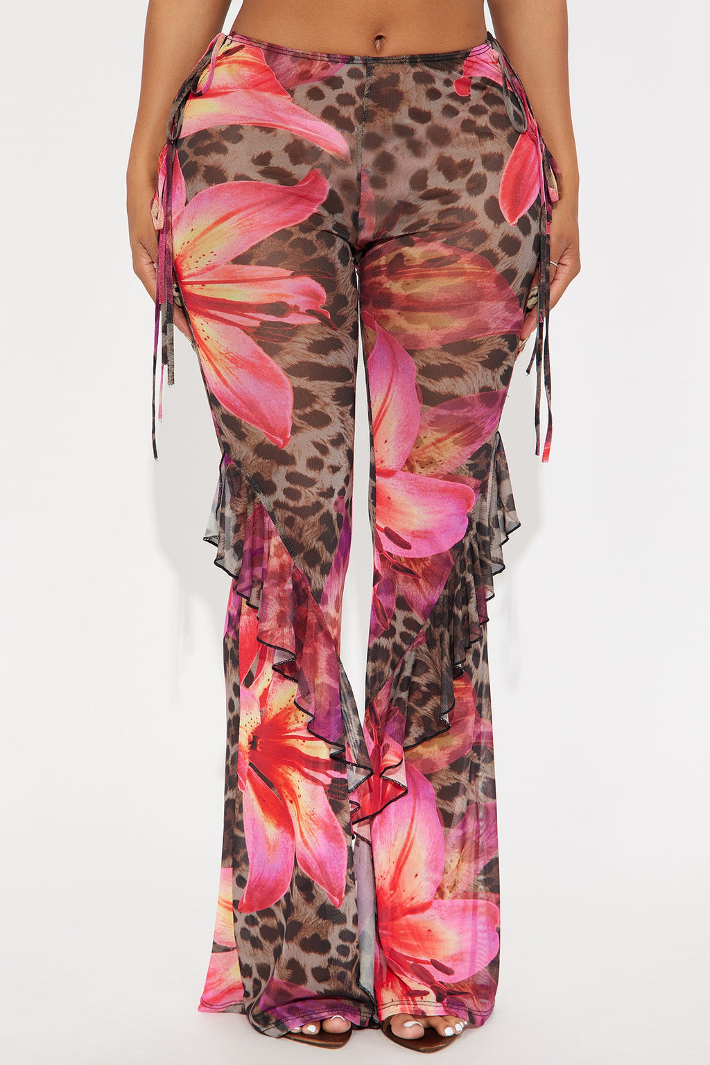 Itati Leopard Mesh Flare Pant - Brown/combo