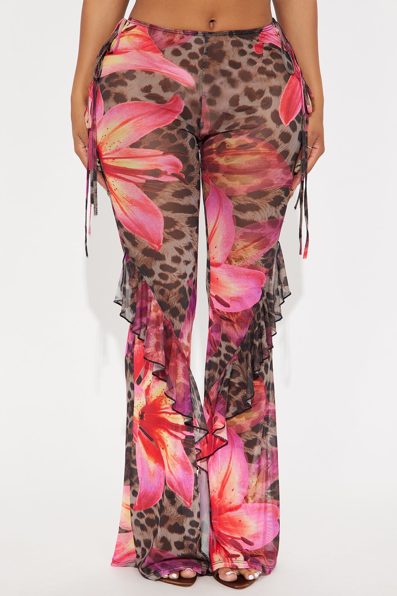 Itati Leopard Mesh Flare Pant - Brown/combo