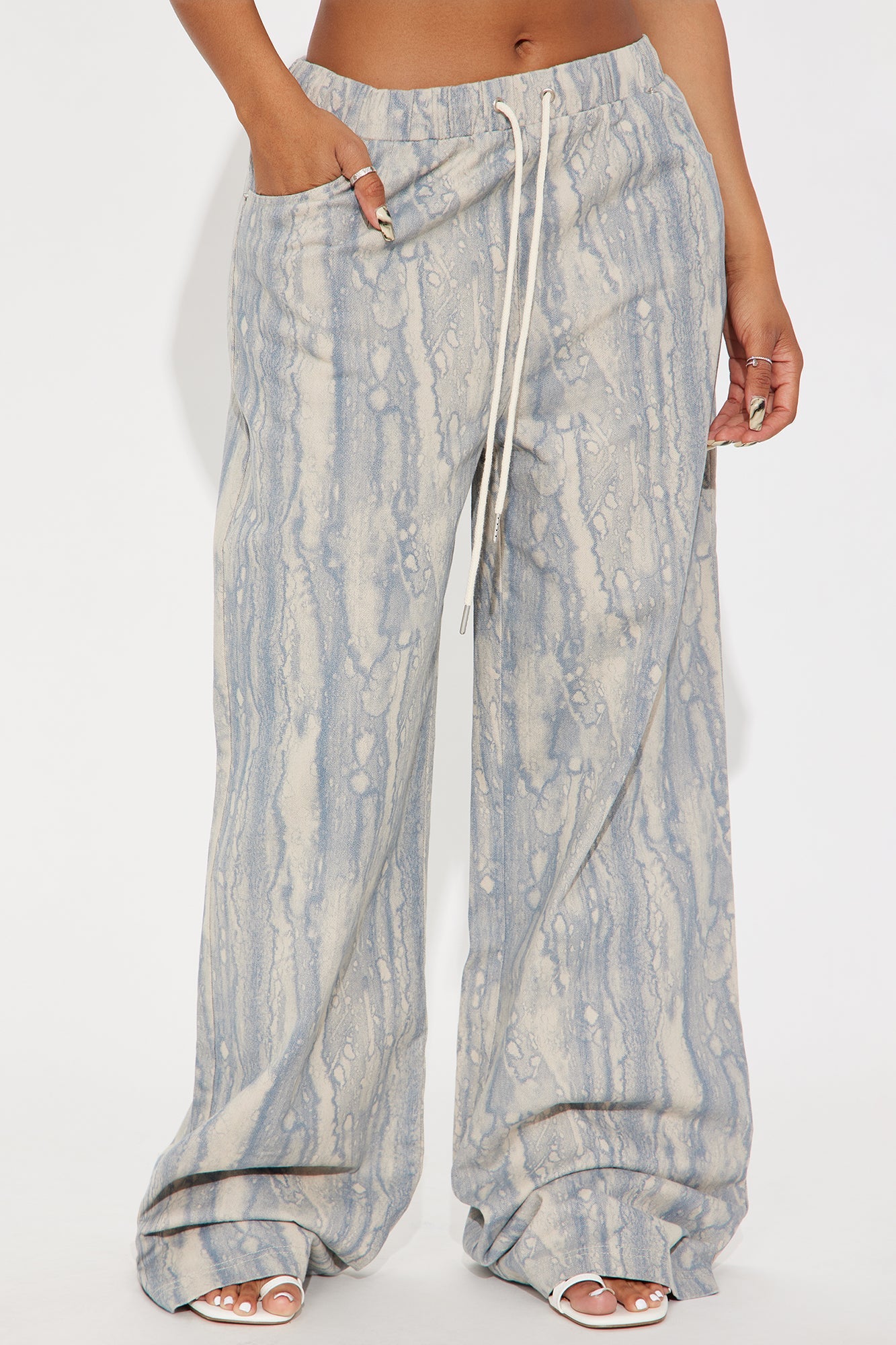 Watermark Pull On Printed Wide Leg Jeans - Blue Wash