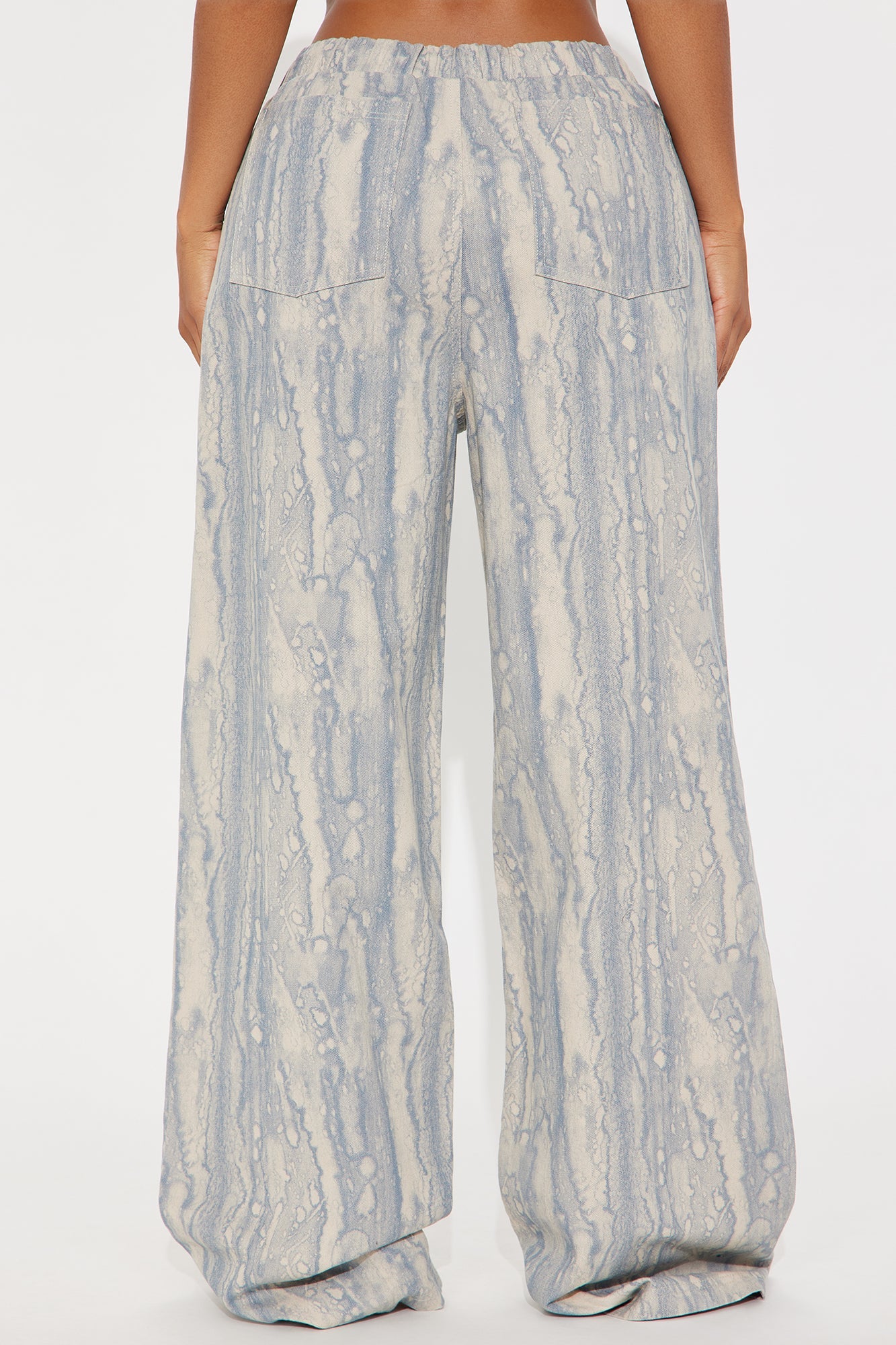 Watermark Pull On Printed Wide Leg Jeans - Blue Wash