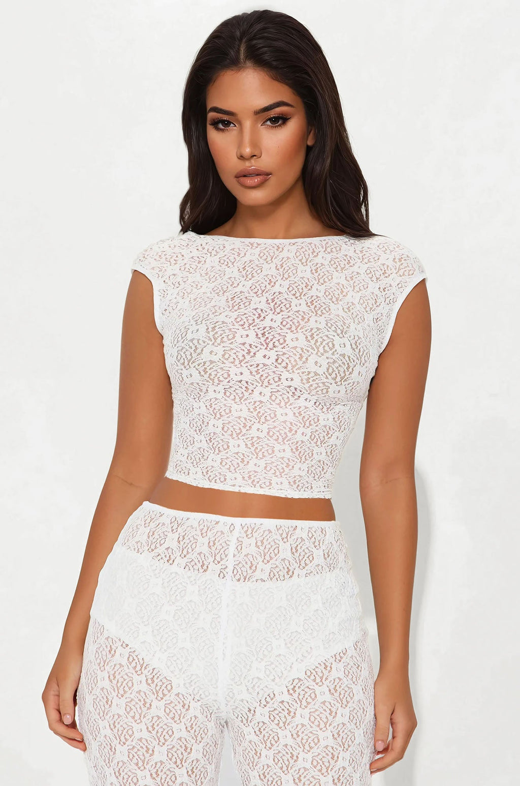 Sasha Lace Straight Leg Pant Set - White