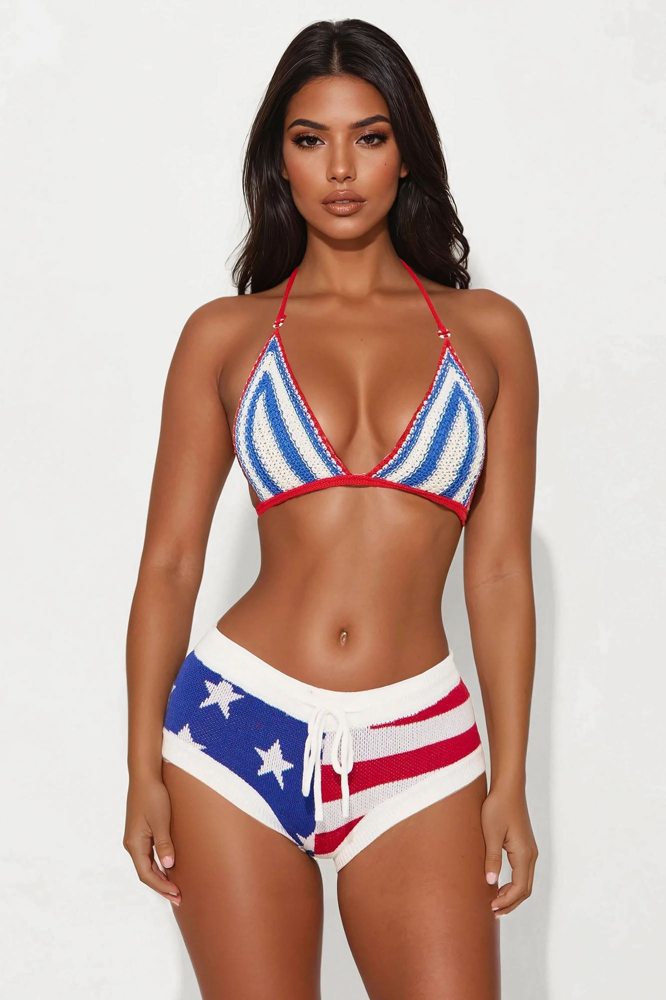 Star Spangled Baddie Crochet Mirco Short Set - Red/combo