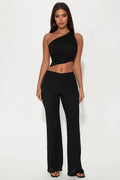 Tessa Textured Flare Pant Set - Black