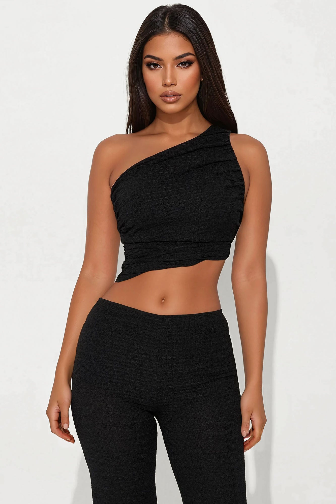 Tessa Textured Flare Pant Set - Black