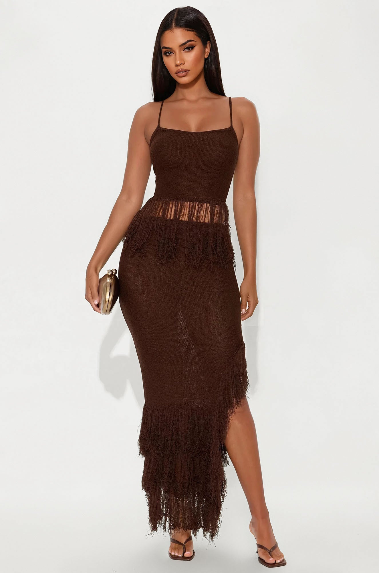 Happy To Be Here Crochet Skirt Set - Brown