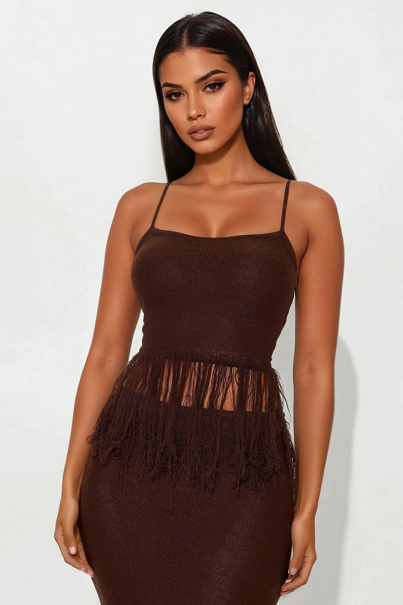 Happy To Be Here Crochet Skirt Set - Brown