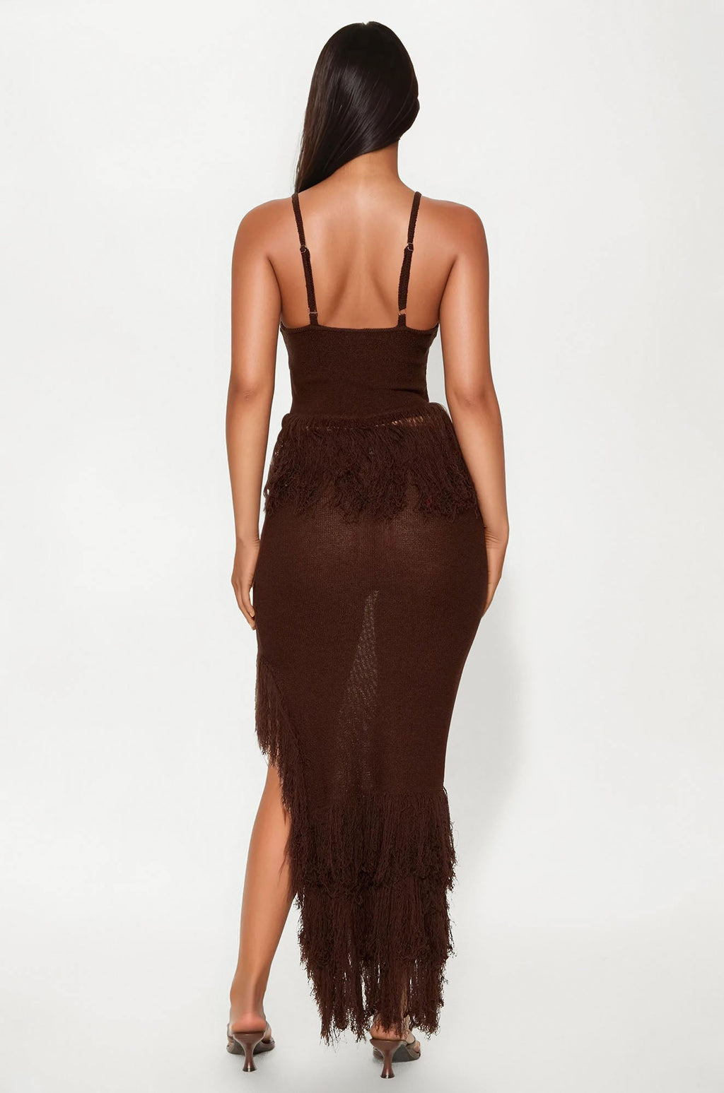 Happy To Be Here Crochet Skirt Set - Brown