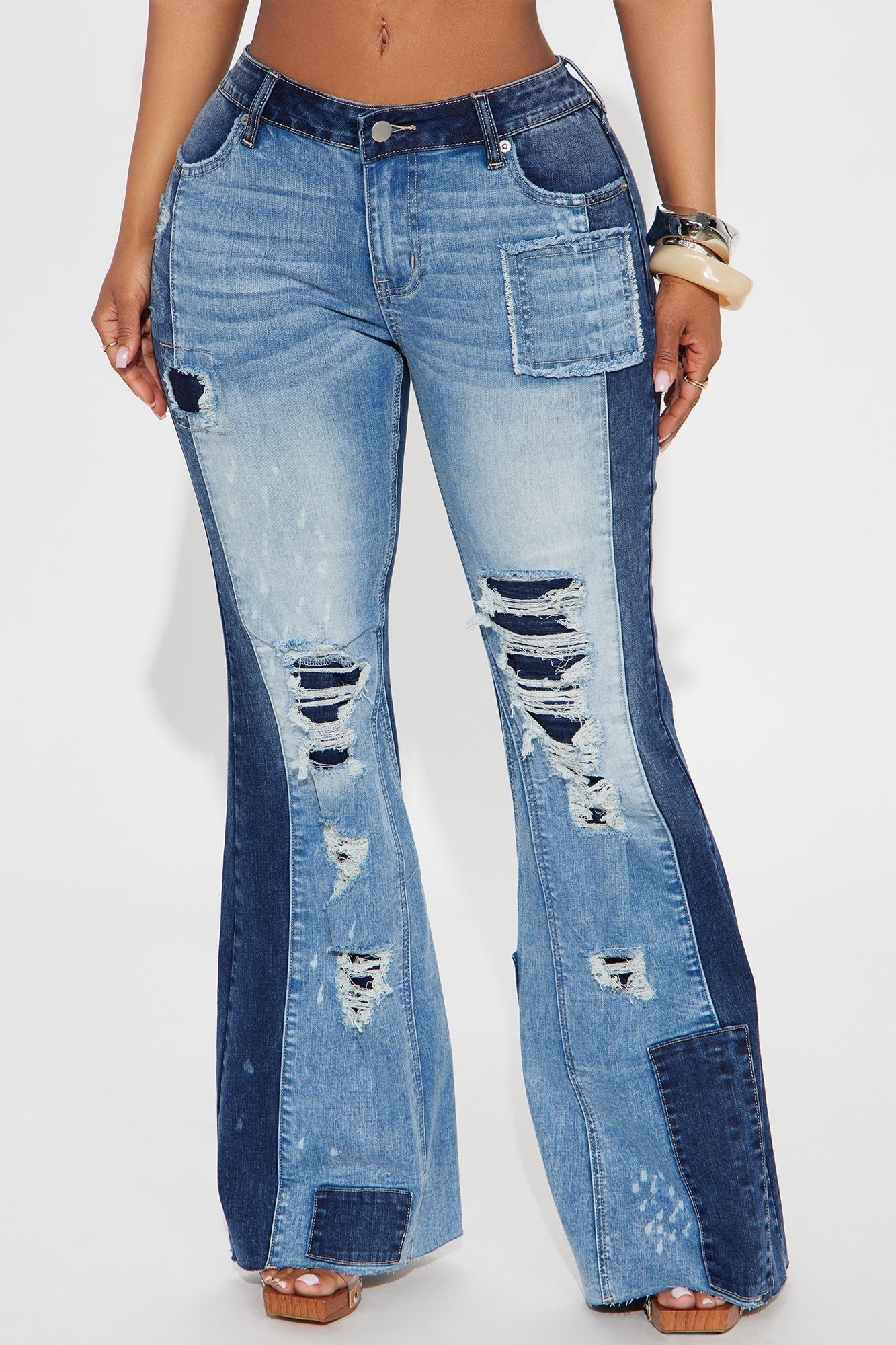 Free Style Low Rise Flare Jeans - Medium Wash