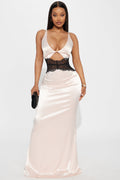 Sophie Lace Waist Satin Maxi Dress - Blush